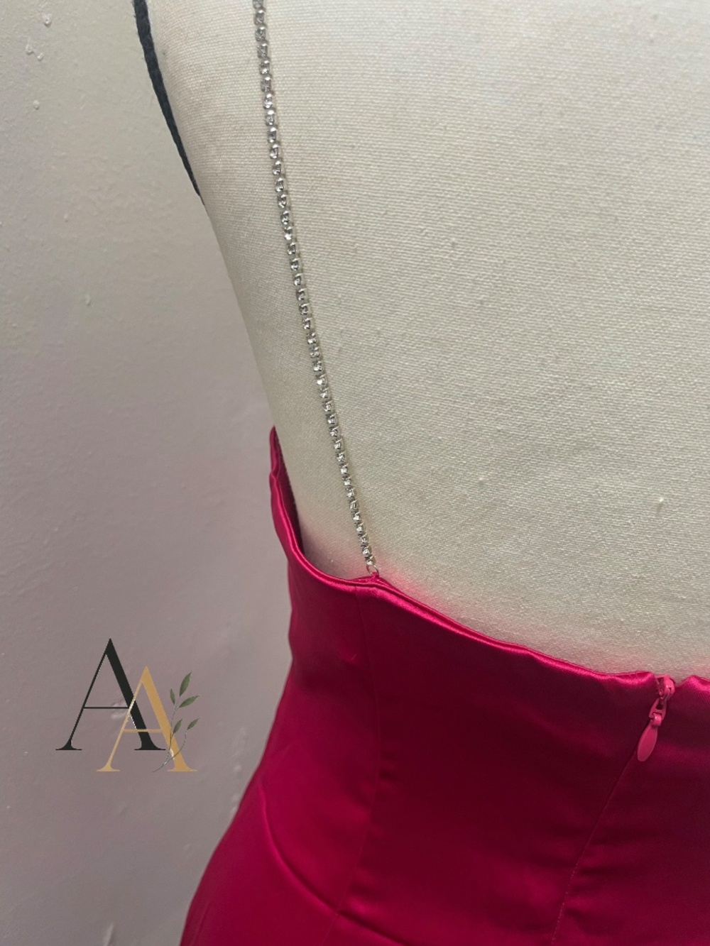 Zara Magenta Satin Effect Mini Dress - Rhinestone Chain Straps - Size M - Picture 6 of 11